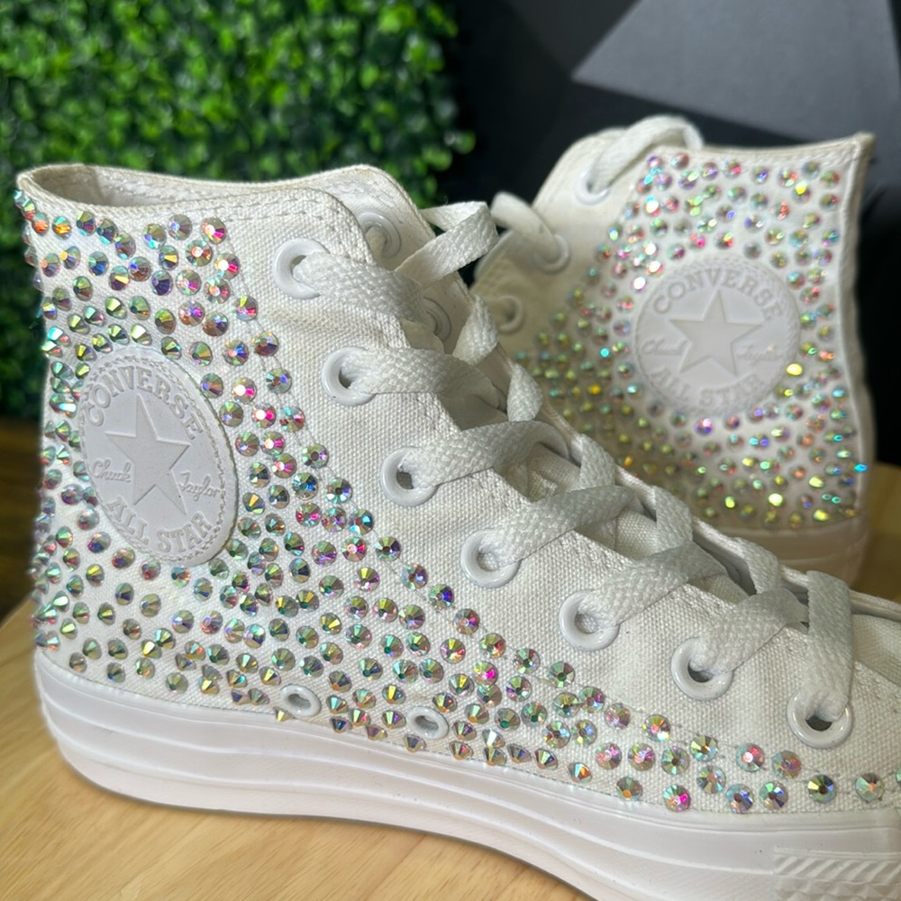 Hand encrusted CUSTOM white aurora borealis converse shoes mens 5 women’s 7